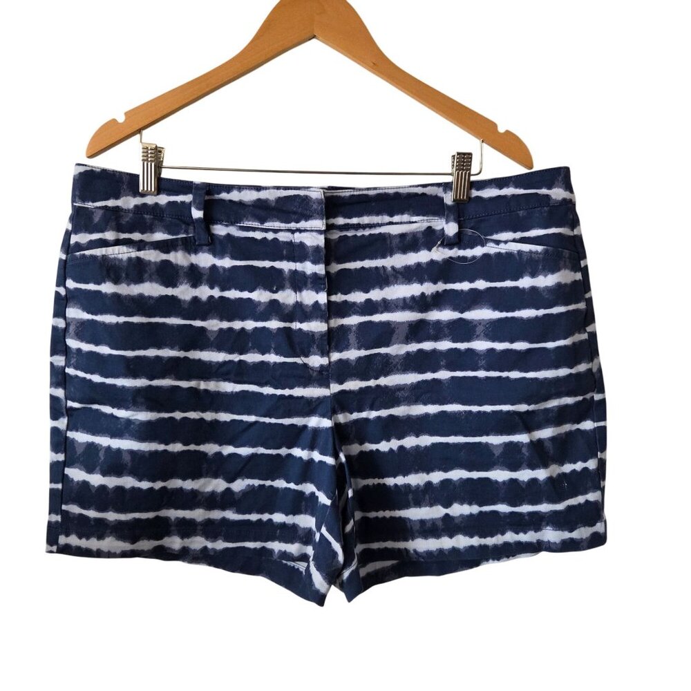 Lands End Womens US 16 Mid Rise Tie-Dye Blue White Cotton Blend Shorts NEW